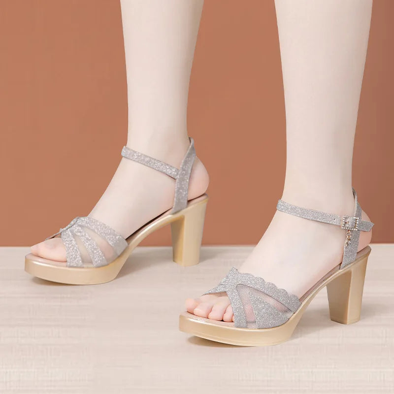 High quality summer leather sandals for women 10cm 8cm  high heel 2025 size 32 33 43 platform open toe elegant shoe gold silver