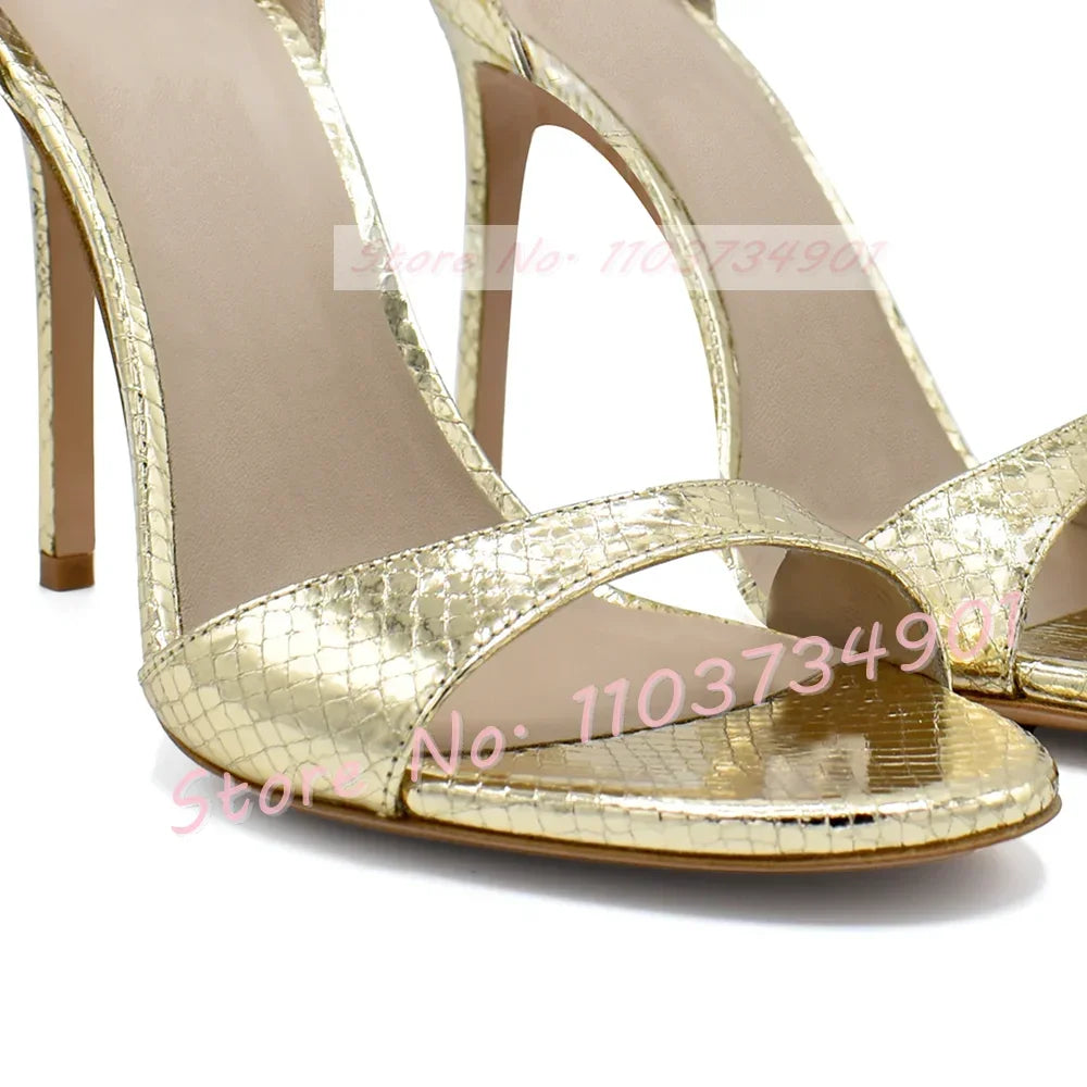 Light Purple Snake Metallic Sandals Women Fashion Open Toe Low Platform Casual Shoes Sexy Elegant Shiny Leather Cover Heel Shoes