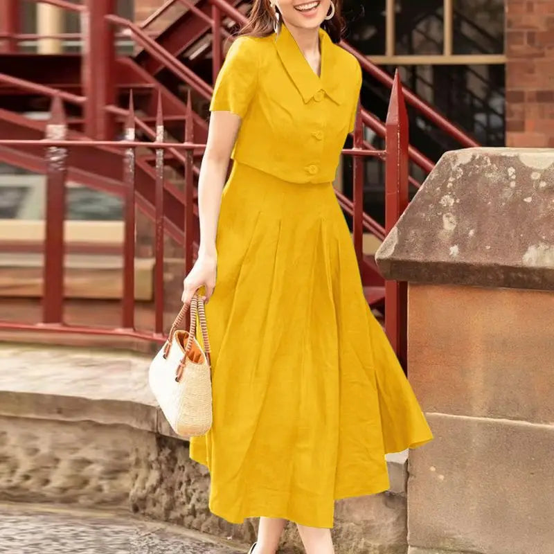 ZANZEA Women Two Piece Sets 2024 Summer Matching Sets Office Short Sleeve Outwear And Tank Dress Outfits Casual Solid Dress Suit