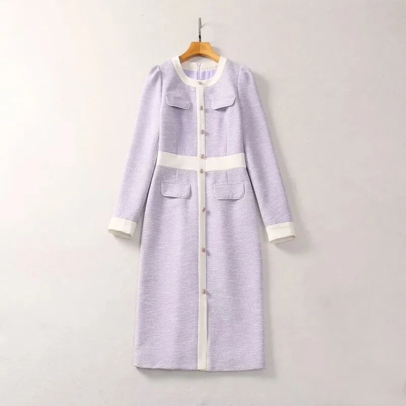 Princess Kate Dress 2023 High Quality Autumn Women O Neck Long Sleeves Patch Work Elegant Dresses Vestidos NP2021C