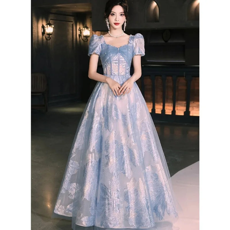 Blue Banquet Evening Dress 2025 New Summer French Style Long Adult Dress Elegant One Shoulder Party Dress for Outdressing