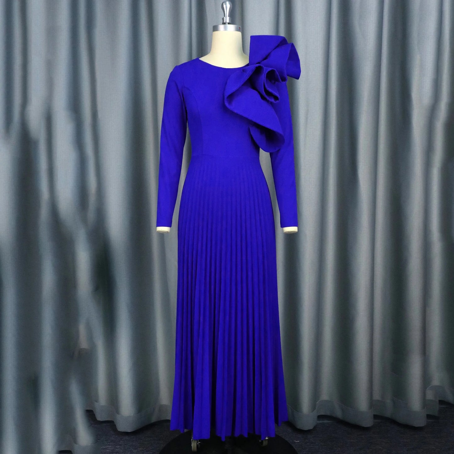 Elegant Long Dresses for Woman 2024 Autumn Winter New O Neck Ruffles Full Sleeve Pleated Ankle Length Luxury Party Dinner Dress