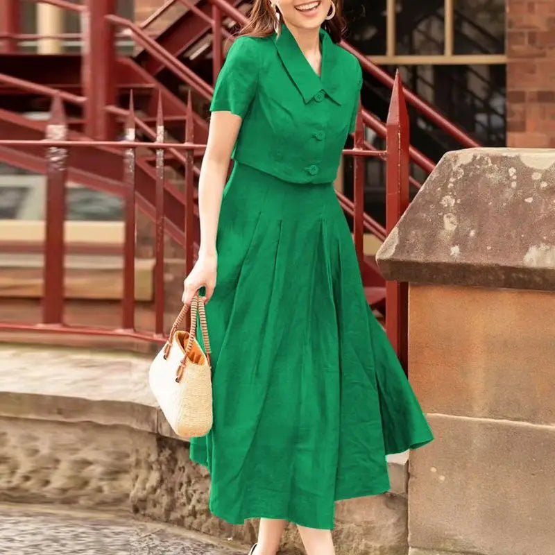 ZANZEA Women Two Piece Sets 2024 Summer Matching Sets Office Short Sleeve Outwear And Tank Dress Outfits Casual Solid Dress Suit