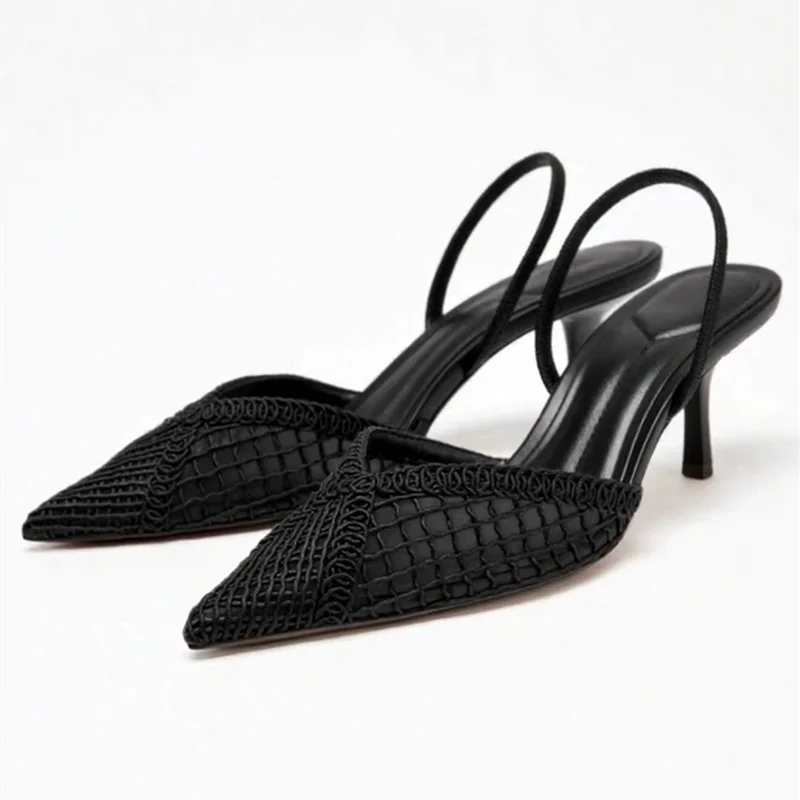 Mesh Woven Heeled Sandals Women Sexy Pointed Toe Back Strap Thin High Heels Comfortable Elegant Designer Shoes for Women Pumps