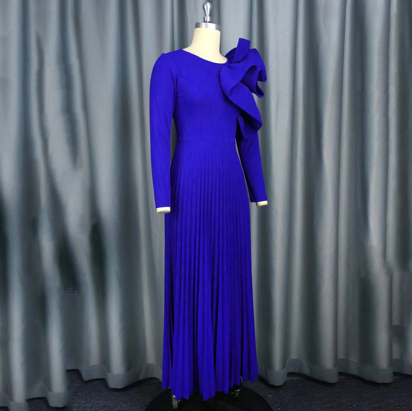 Elegant Long Dresses for Woman 2024 Autumn Winter New O Neck Ruffles Full Sleeve Pleated Ankle Length Luxury Party Dinner Dress