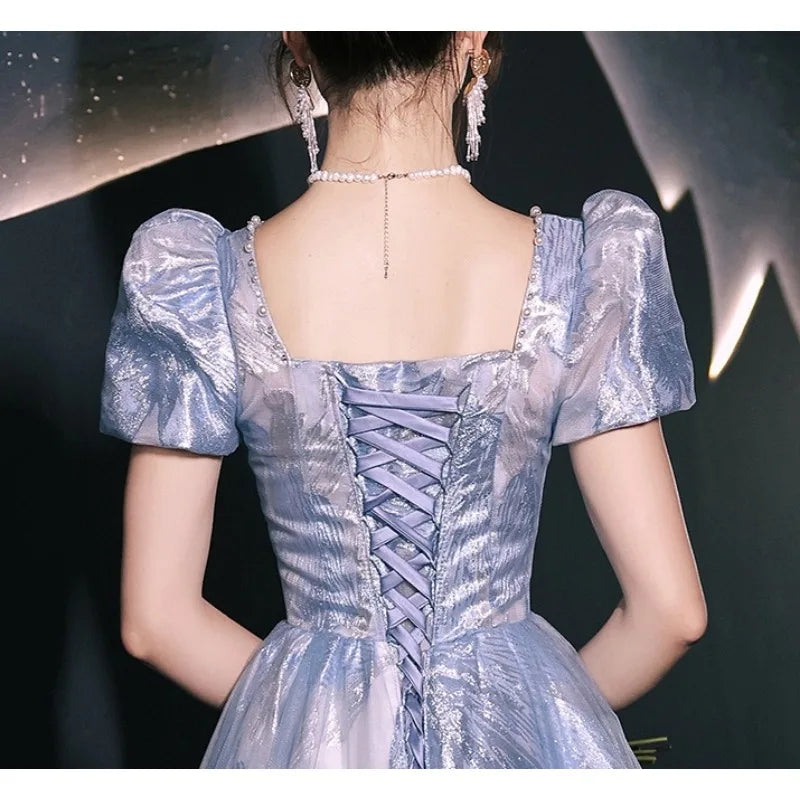 Blue Banquet Evening Dress 2025 New Summer French Style Long Adult Dress Elegant One Shoulder Party Dress for Outdressing