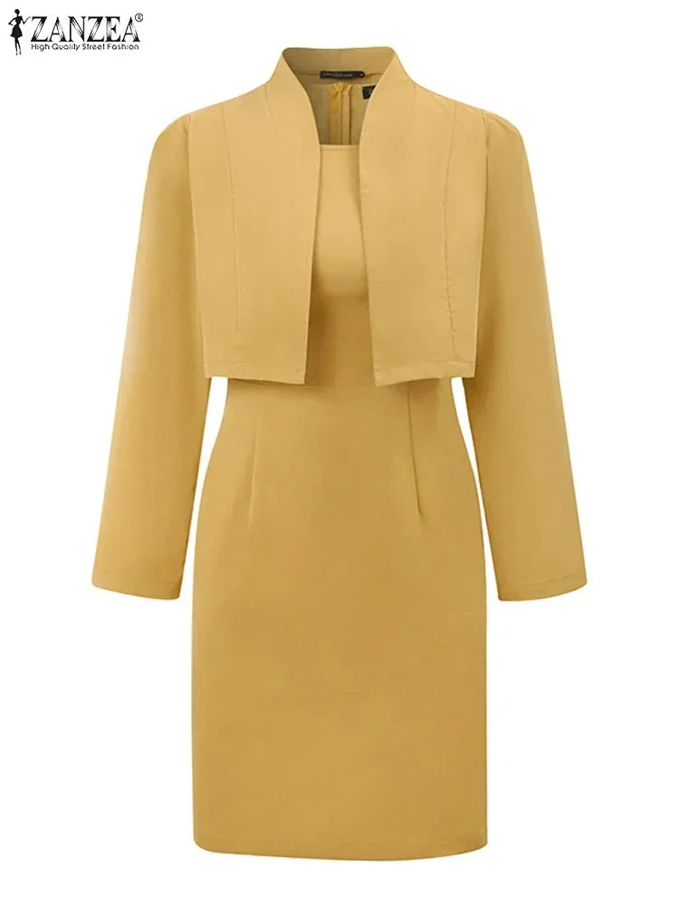 ZANZEA Elegant Women's Sets Office Lady 2-Pieces Dress Sets Blazer and Dress Outfits
2025 Fashion Suits Sleeveless Sundress