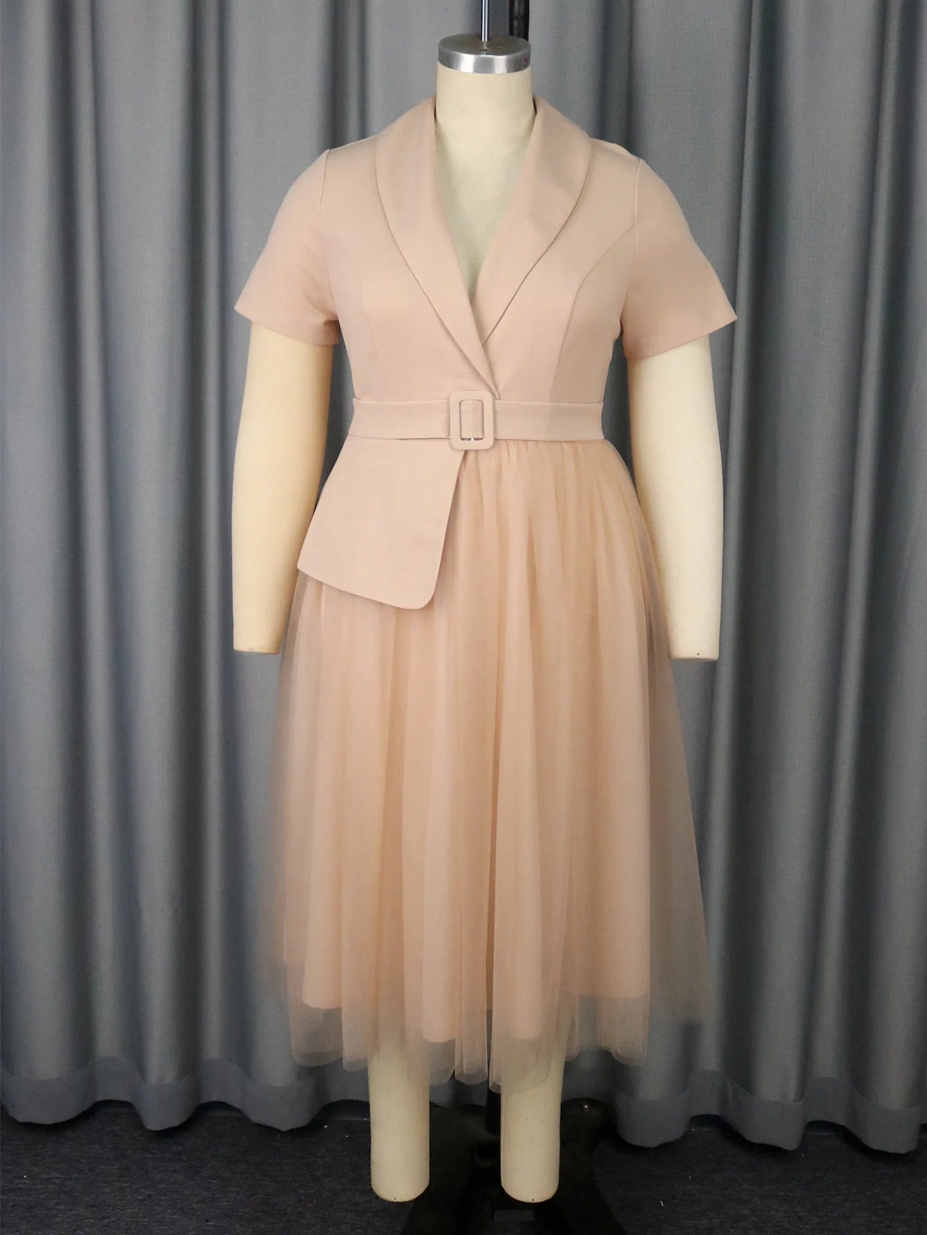 New plus-size new style elegant dress, slimming and form-fitting suit dress, belt A-line mesh dress