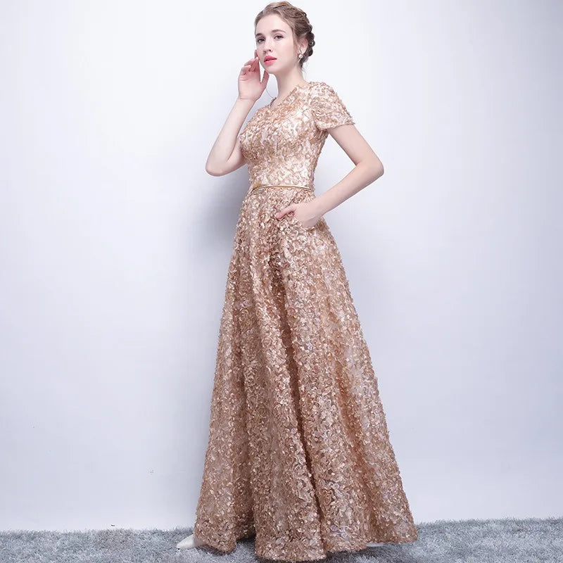 2025 New Women's High-quality Luxury Sequin Banquet Host Noble and Elegant Long Dress Dress Dignified and Atmospheric Dress