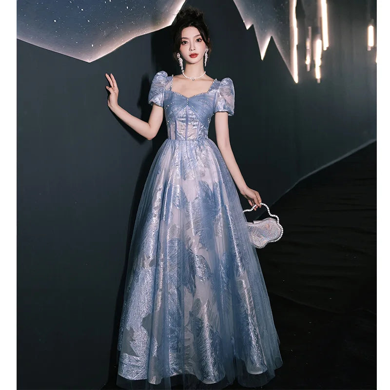 Blue Banquet Evening Dress 2025 New Summer French Style Long Adult Dress Elegant One Shoulder Party Dress for Outdressing