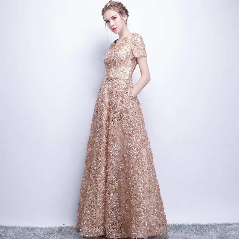 2025 New Women's High-quality Luxury Sequin Banquet Host Noble and Elegant Long Dress Dress Dignified and Atmospheric Dress