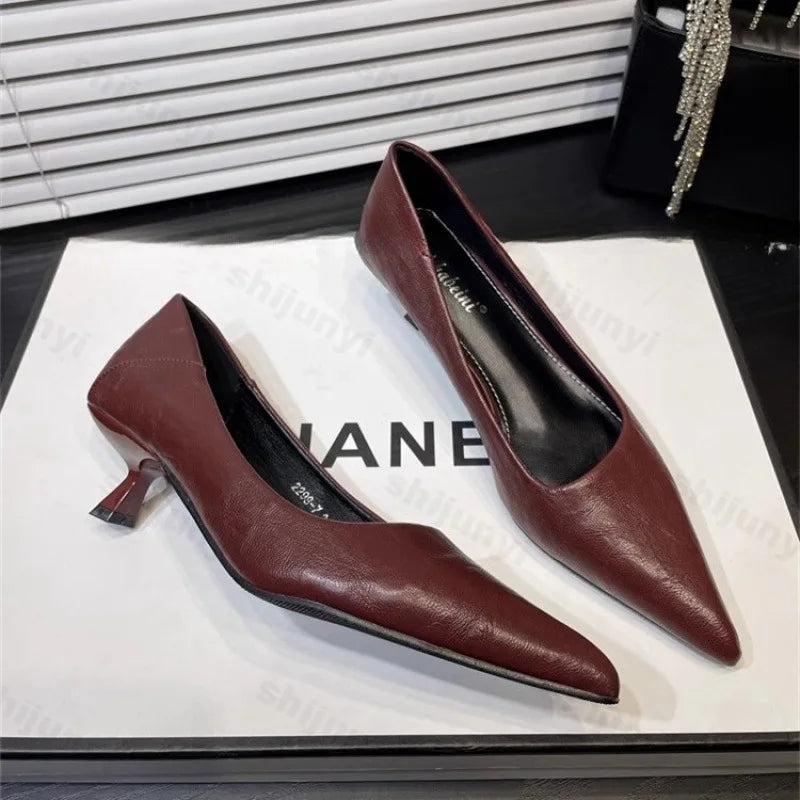 Women's High Heels Patent Leather Pointed Elegant French Sexy High Heels Burgundy Nude Pumps Wedding Bridal Quality Red Shoes