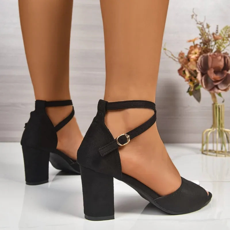 Women's Sandals Sexy High Heels Shoes Chunky Fashion Dress Pumps 2025 New Trend Designer Buckle Woman Elegant Sandalias De Mujer